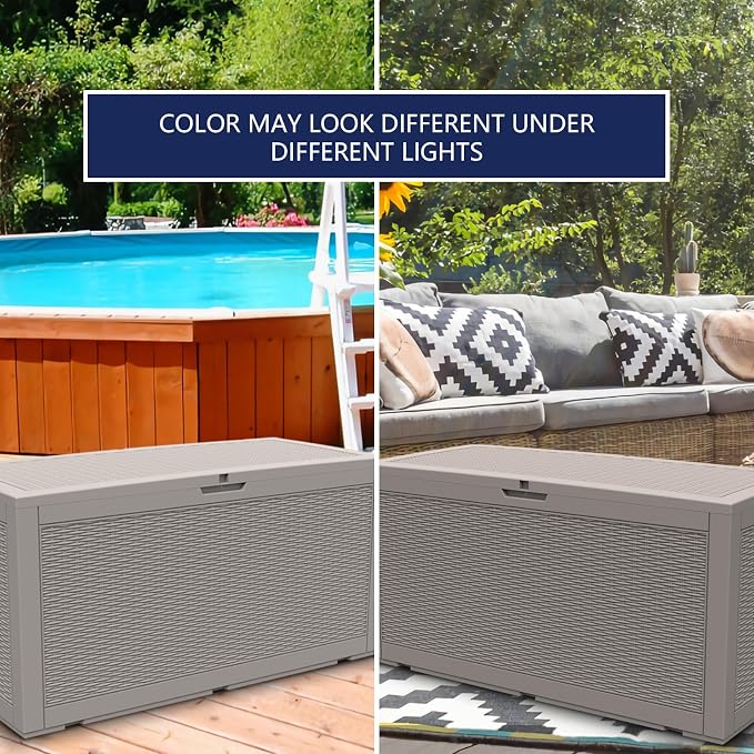 DIKEP 100 Gallon Polypropylene(PP) Deck Box Lockable Outdoor Storage Box for Patio Furniture Cushions, Garden Tools, Pool Supplies | Built-in Handles Waterproof Storage Container, Gray