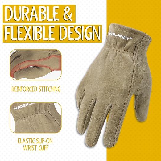 HANDLANDY Kids Leather Gardening Gloves, Kid Work Gloves, Khaki, S | Durable Soft Breathable Yard Work Cycling Outdoor Playing Glove for Age 2-9, for Children, Boys, Girls, Toddlers, Great Gift