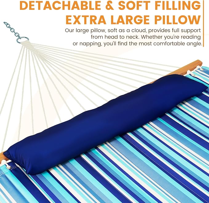 Lazy Daze Hammocks 12 FT Quilted Fabric Double Hammock with Spreader Bars and Detachable Pillow, 450lbs Weight Capacity