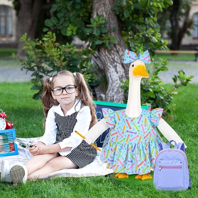 JcHrmers Back to School Goose Outfit Crayon and Pencil Goose Clothes Fits 23" Cement Plastic Geese Statue for School Classroom Outdoor Garden Yard Patio Statue Art Decor