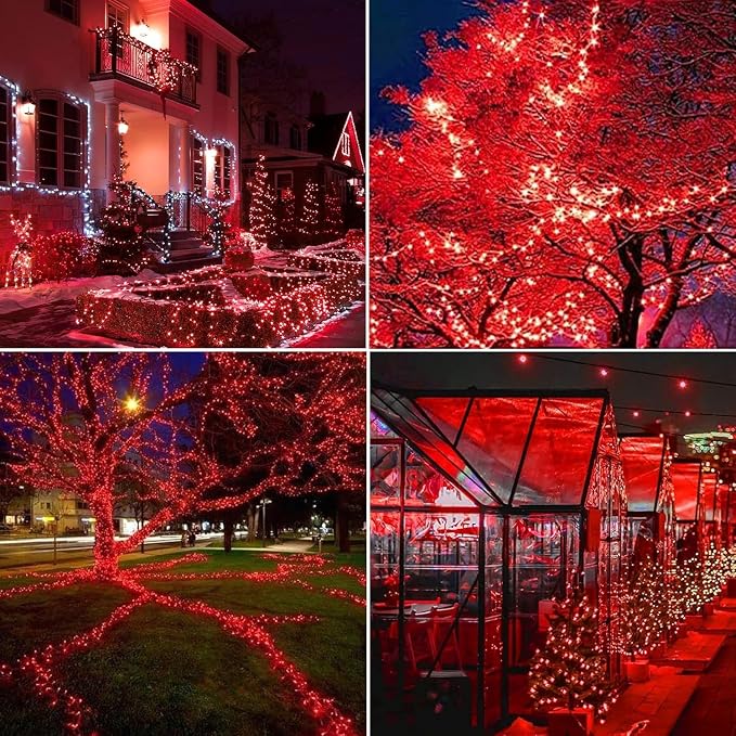 Lomotech Solar Fairy Lights Outdoor, 2 Pack Total 66ft 200 LED,Red | Solar String Lights Waterproof 8 Modes Twinkle Lights for Outdoor, Patio, Garden, Yard, Party, Wedding, Tree Decoration