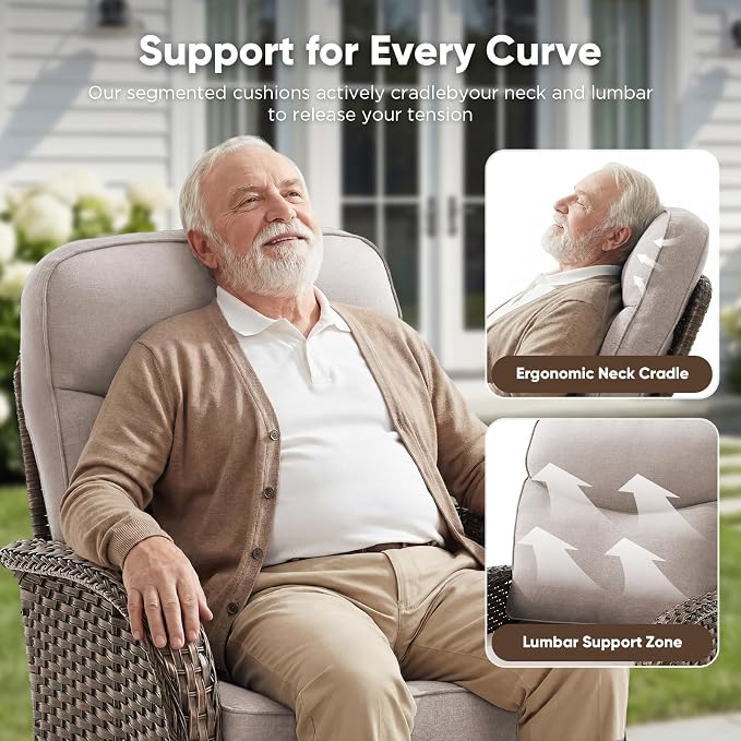 HUMMUH 7-Piece Patio Furniture Set with 6" Thick Cushion High Back Outdoor Swivel Rocker Chairs with 3-Seater Sofa,Coffee Table & Ottomans,Wicker Outdoor Conversation Set for Deck, Porch,Poolside