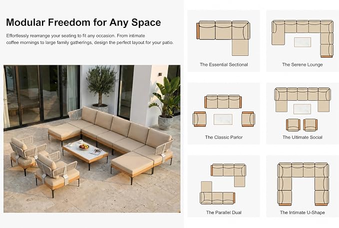 PURPLE LEAF Patio Furniture Set Outdoor Sectional Sofa with Fade-Resistant Cushions Wicker L-Shaped 7 Pieces Aluminum Conversation Sets with Ottoman for Balcony Yard Garden Poolside, Khaki