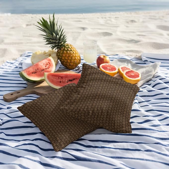 Dark Brown Rattan Outdoor Pillow Covers 20x20 Inch Throw Pillow Covers Set of 2 Waterproof Decorative Pillow Cases Vintage Abstract Wicker Texture Cushion Covers for Patio Furniture Garden Couch Sofa
