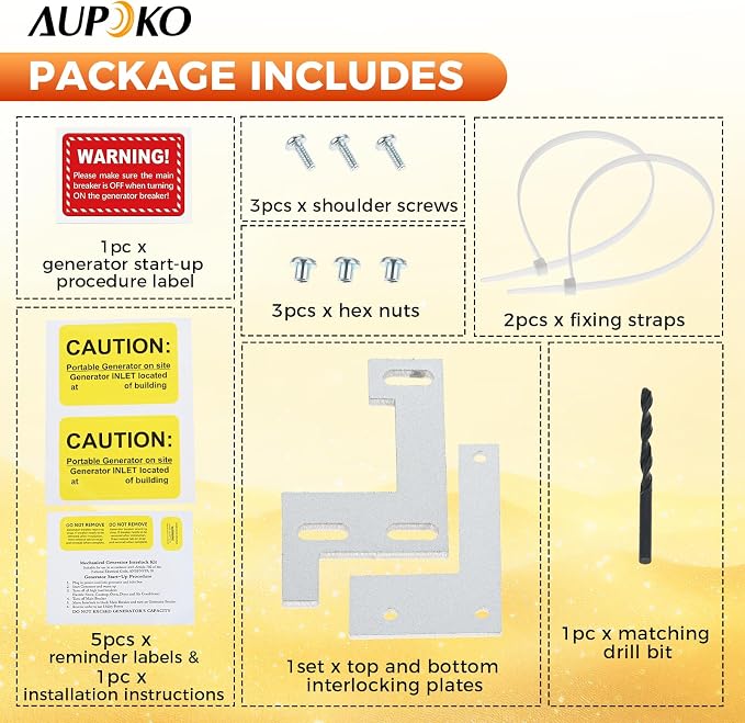 Aupoko Generator Interlock Kit Compatible with ITE, Gould, Murray, Siemens 150 or 200 Amp Panel, Electrical Interlock Kit, 1 1/4 Inch Spacing Between Main Circuit Breaker and Generator Circuit Breaker