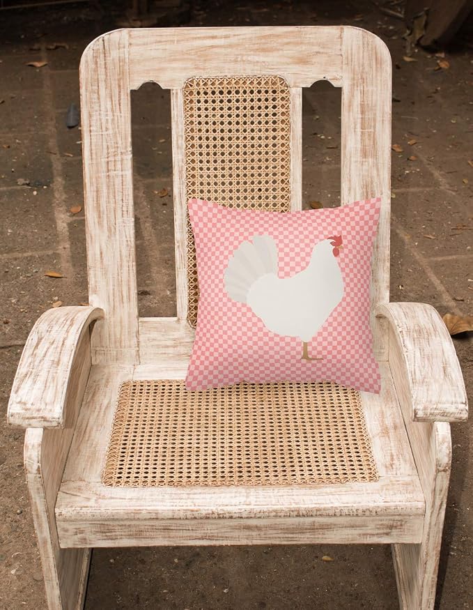 Caroline's Treasures BB7840PW1818 Leghorn Chicken Pink Check Fabric Decorative Pillow Machine Washable, Indoor Outdoor Decorative Pillow for Couch, Bed or Patio, 18Hx18W