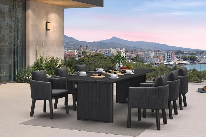 PURPLE LEAF Luxury 7-Piece Oversize Outdoor Dining Set for 6 Powder-Coated Aluminum Patio Table and Handwoven Olefin Rope Chairs with Cushions Weather-Resistant Patio Furniture Carbon Slate Color