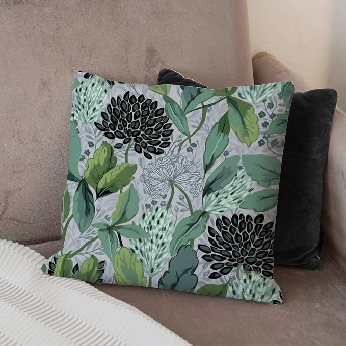 Chinoiserie Floral Outdoor Throw Pillow Covers Green Black Lotus Flower Waterproof Throw Pillowcase 18x18 in Classic Accent Throw Pillow Covers for Patio Furniture Porch