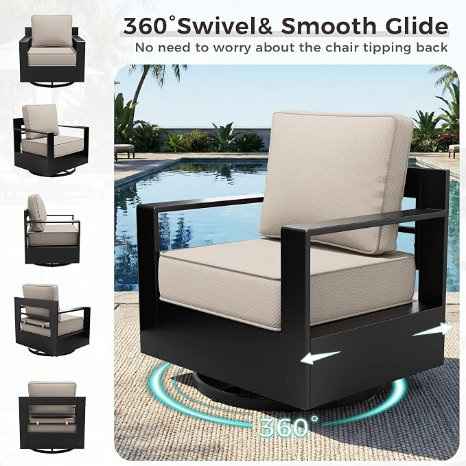 Outdoor Patio Furniture Set, 5-Piece Aluminum Patio Conversation Set All-Weather Metal Outdoor Sectional with 6 Inch Thick Cushions, Deep Setting for Garden, Outside and Porch, Beige