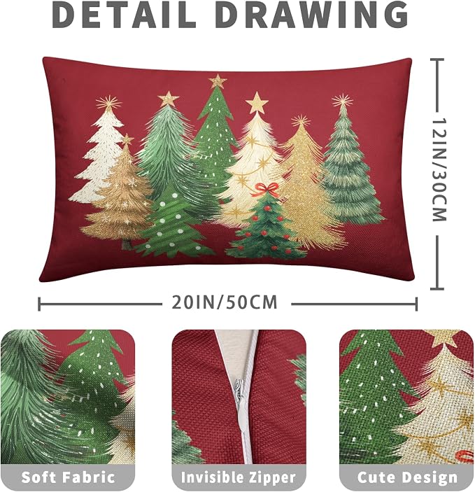 Green and Red Christmas Lumbar Pillow Covers Set of 2 Colorful Xmas Tree Throw Pillow Covers 12x20 Winter Rectangular Pillow Case Holiday Cushion Case for Couch Sofa Decor