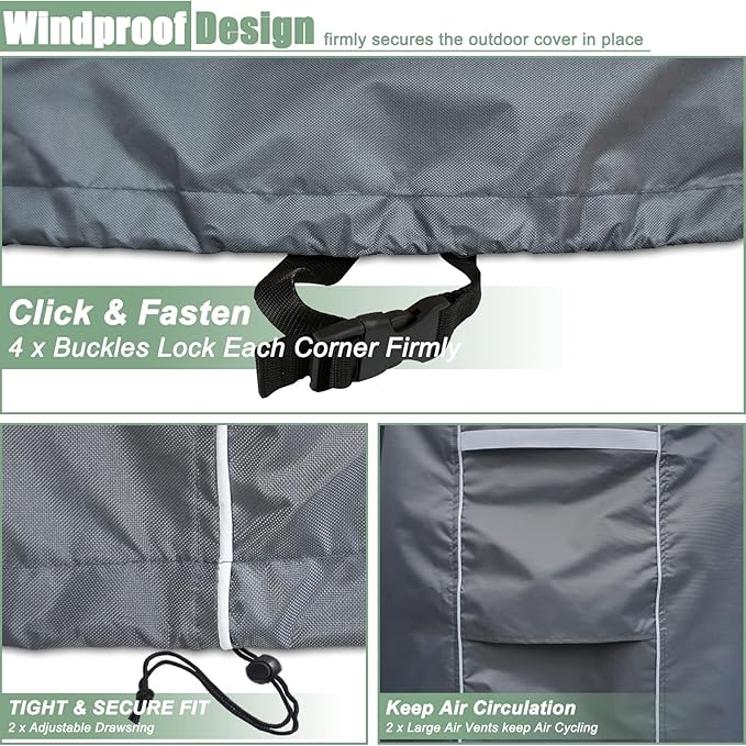 Gasadar Outdoor Furniture Cover Waterproof, Square Patio Sectional Cover,126"x126"x28", 600D Heavy Duty, Grey