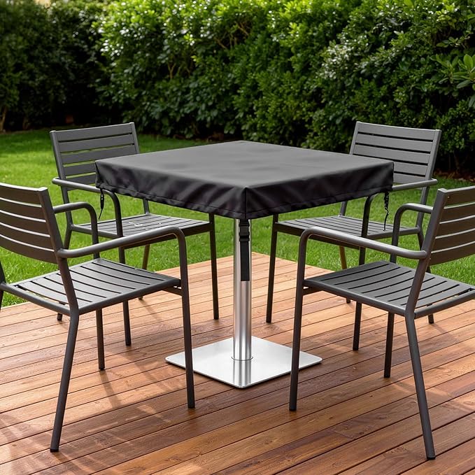 M METERXITY Square Patio Table Cover, 32"L x 32"W x 4"H Rectangular Table Cover for Outdoor Furniture, All-Weather/Waterproof/UV-Resistant, Patio Furniture Protector [Black]
