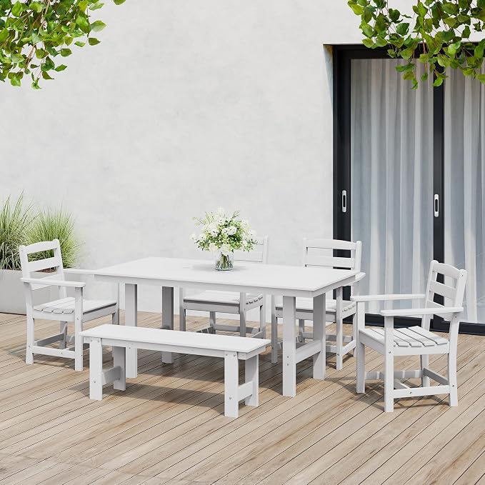Costaelm Garden Dining Chair, Outdoor Patio Adirondack Chair with Arm, HDPE Poly Lumber, Waterproof Restaurant Bistro Dining Chair for Outside Porch Backyard, White