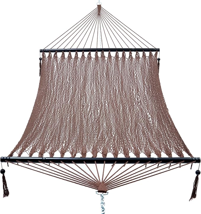 PNAEUT Double Rope Hammocks for Outside, Handwoven Double Caribbean Hammock with Spreader Bar for Outdoor Indoor, Max 600 lbs Capacity (Mocha)