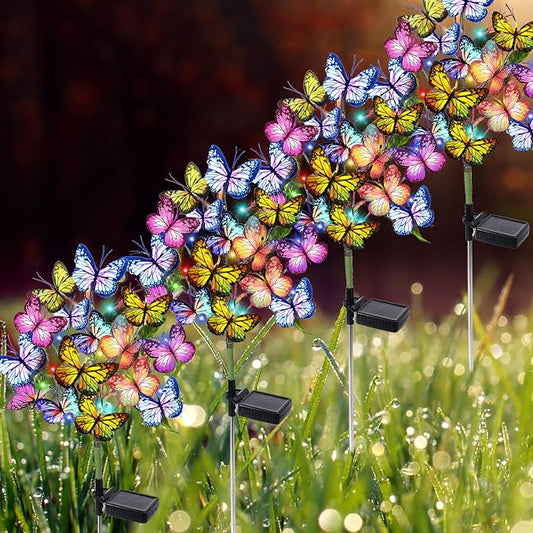 Adecorty Solar Garden Lights Solar Lights Outdoor Waterproof Decorative 4 Pack with 88 LED 68 Butterfly Solar Lights for Garden Yard Decor Christmas Decorations, Gifts for Mother's Day Mom