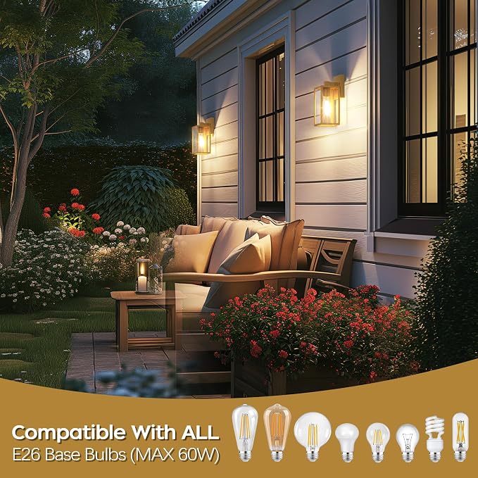 Outdoor Exterior Lighting Fixture for House, Waterproof Front Porch Lights | 10.65inch, Anti-Rust Metal Frame, Tempered Glass, E26 Base, Waterproof, Easy Install, Wall Sconce for Patio, Garage, Entryway