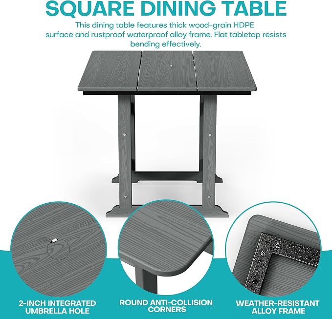 5 Piece Patio Dining Set, HDPE All-Weather Furniture with 4 Chairs & 1 Square Table, for Backyard, Garden, Garden, Gray