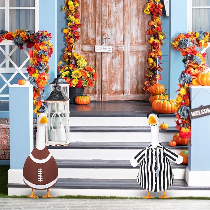 2 Set Football Goose Outfit Referee Lawn Porch Game Day Clothes for 17" or 23" Goose Outdoor Patio Yard Lawn Art Football Bowl Party Decor (17")