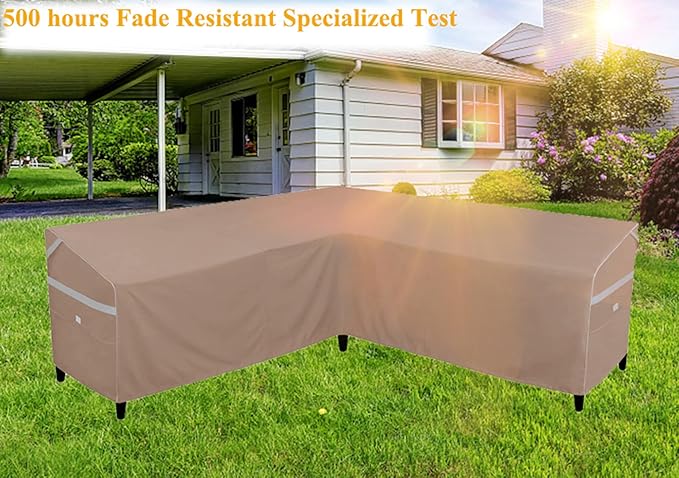 Heavy Duty Waterproof Outdoor V-Shaped Sectional Sofa Cover UV Resistant Patio Furniture Covers 100" W (on Each Side) x 33" D x 31" H Brown