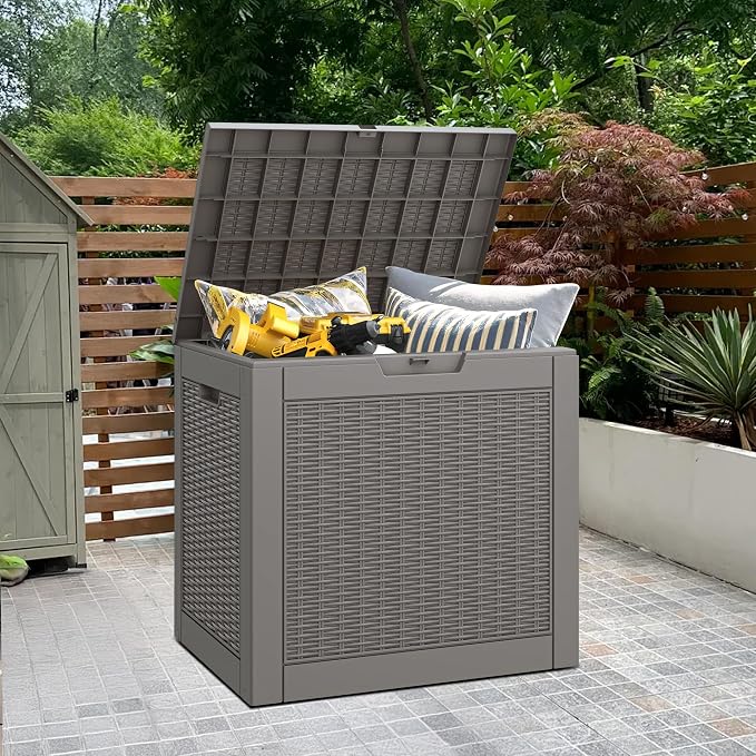 Bifanuo Outdoor Storage Box, 35 Gallon Deck Boxes Waterproof, Resin Storage Cabinet Multi Functional Storage Bench For Gardening Tools, Pool Supplies, Patio Furniture, Lockable