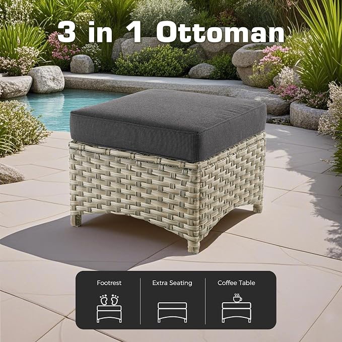 9 PCS Outdoor Patio Furniture Set with Fire Pit Table and Swivel Rocking Chairs,All Weather Wicker Rattan Patio Seating Sofa and Chair Set with Ottomans,Outdoor Conversation for Porch Deck Yard,Black