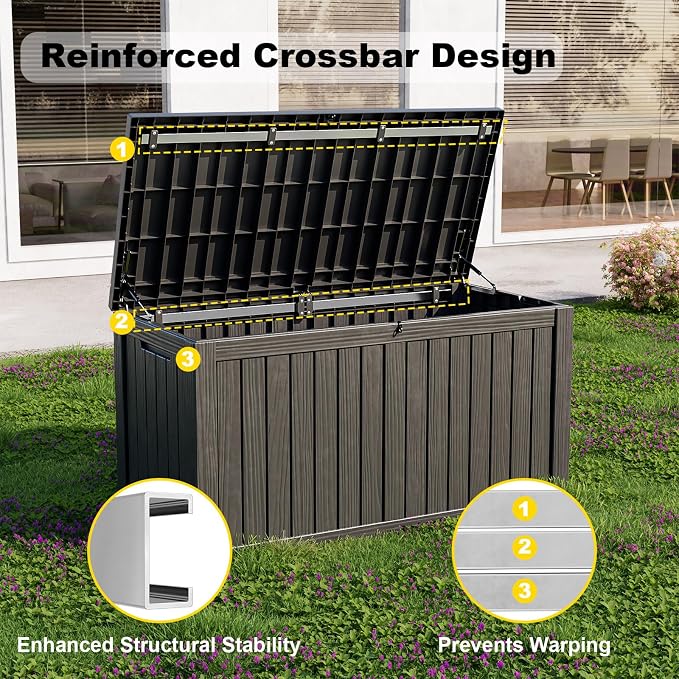 PatioZen 180 Gallon Large Deck Box,Resin Outdoor Storage Box with Lockable for Patio Furniture, Pool Accessories, Garden Tools Waterproof Outside Storage Box, Black