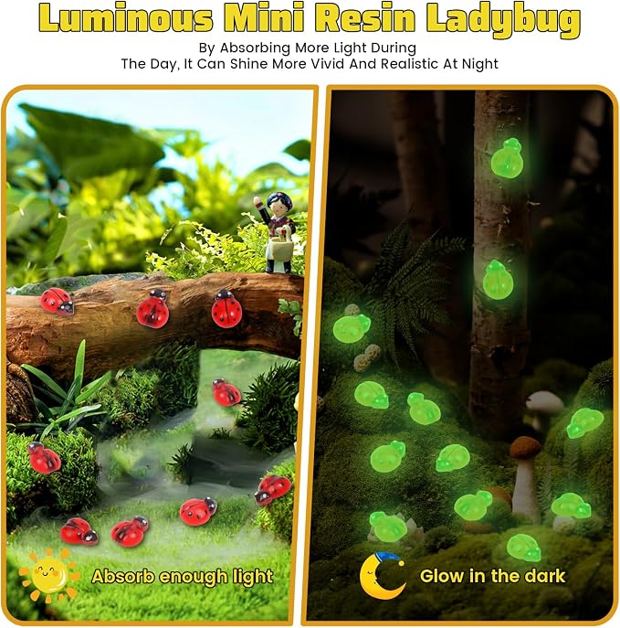 300pcs Mini Resin Ladybug Decor Tiny Ladybug for Crafts Dollhouse Miniatures Mini Resin Things Animals for Fairy Garden Micro Landscaping Home Decoration, 3 Types(0.32*0.4inch & 0.3*0.36inch)