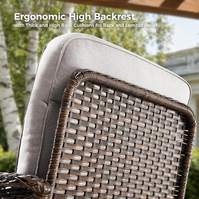 Luxury Patio Furniture Set with 6-inch Thick Cushions, Outdoor Furniture Set with High Back Swivel Chairs, 8 PCS Wicker Outdoor Conversation Set for Porch, Patio, Yard, Deck, Poolside, Brown/Beige