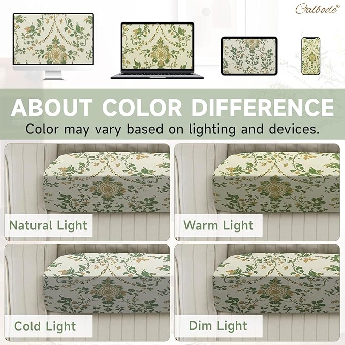 CALBODE 14 Pcs Stretch Outdoor Seat Cushion Covers, Washable Chair Seat Cover for Patio Furniture Cushions Soft Indoor and Outdoor Couch Cover Replacement (Green Vines, Cover Only)
