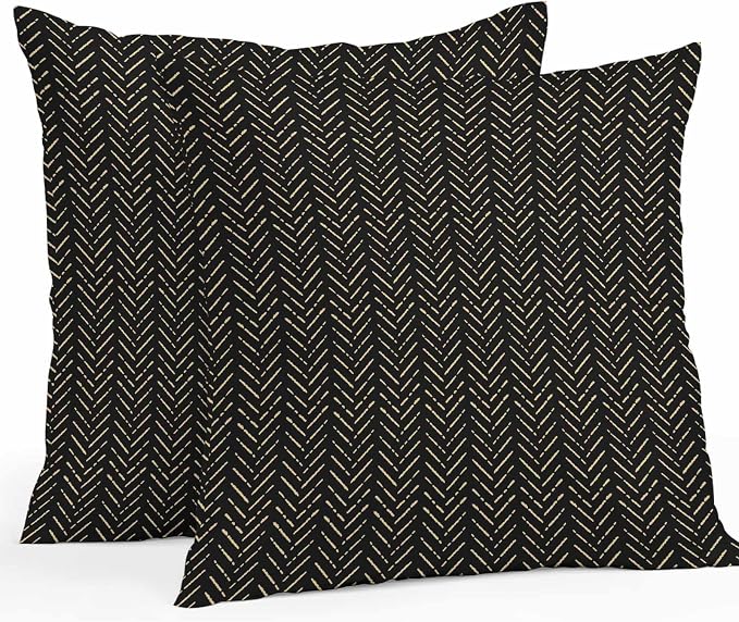 Vandarllin Outdoor Throw Pillows Covers 16x16 inch Set of 2 Waterproof Black Stripes Decorative Zippered Cushion Covers for Patio Furniture, Modern Geometric Art Lumbar Pillowcases