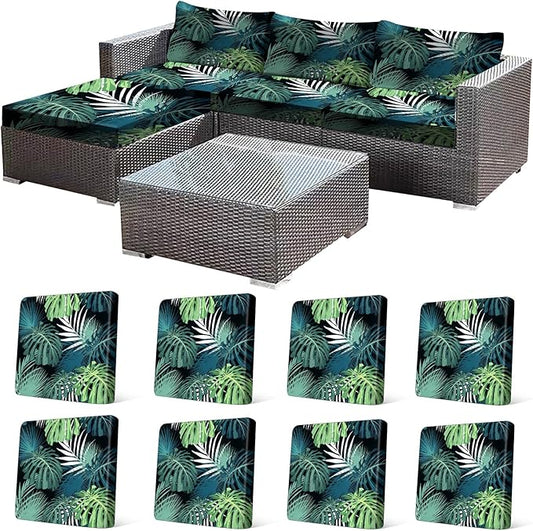 CALBODE 8 Pcs Stretch Outdoor Seat Cushion Covers, Washable Chair Seat Cover for Patio Furniture Cushions Soft Indoor and Outdoor Couch Cover Replacement (Greenery, Cover Only)