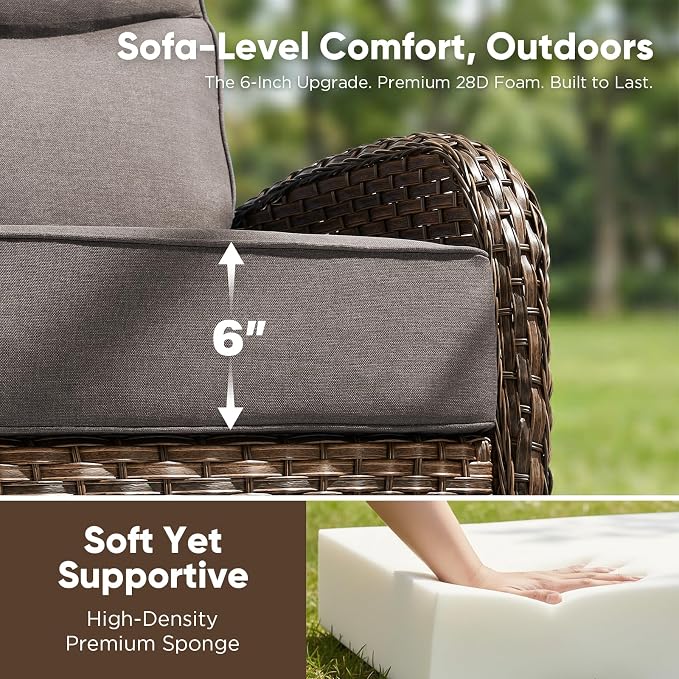 HUMMUH 9-Piece Patio Furniture Set with Upgraded 6" Thick Cushion - High Back Outdoor Swivel Rocker Chairs with 3-Seater Sofa Set of 2,Wicker Outdoor Conversation Set for Deck, Porch, Yard, Poolside