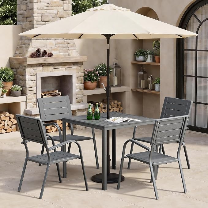 VINGLI Outdoor Patio Dining Chairs, Stackable HDPE All-Weather Arm Chairs, Weatherproof Outdoor Seating for Garden, Backyard, Poolside, Balcony,Grey (4 Pack)