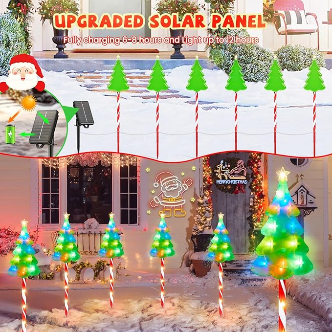 ELECLINK 25" Larger Outdoor Christmas Decorations, 5 Pack Colorful Solar Candy Cane Christmas Tree Lights with 10 Lighting Modes and Bright 86 LED, Waterproof Solar Christmas Tree for Pathway Yard