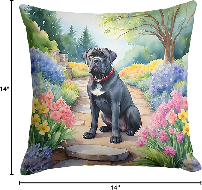 Caroline's Treasures Cane Corso Spring Path Throw Pillow Machine Washable, Indoor Outdoor Decorative Pillow for Couch, Bed or Patio, 14Hx14W