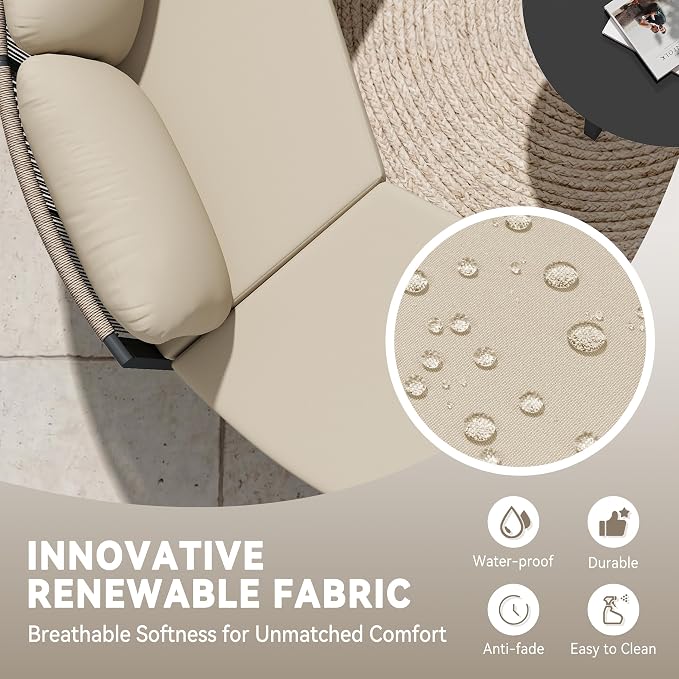 Crestlive Curved Patio Furniture Set, Modular Half Moon 8-Seater Sofa with Round Coffee Table, Aluminum Outdoor Sectional with 4.3" Cushions, All-Weather Couch for Backyard, Deck, Porch, Poolside