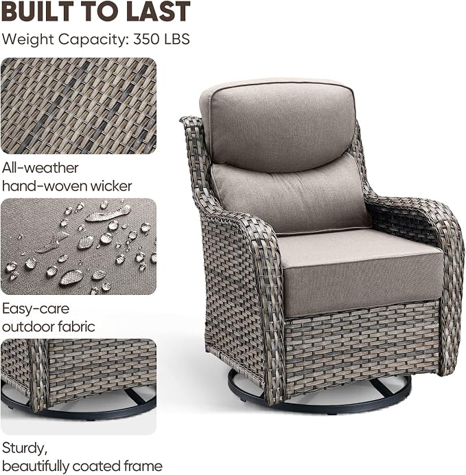 Swivel Patio Chairs Set of 2 with 6" Thick Cushion - Wicker Outdoor Swivel Rocker Patio Sets, High Back Comfortable Outdoor Glider Chairs 360° Rotation Glider Gray Wicker - Gray Cushion