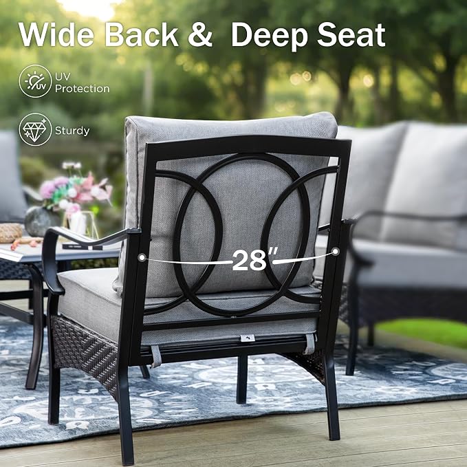 PHI VILLA Swivel Patio Sofa Chairs - 2 PCS Outdoor Swivel Rocker Armchairs, Patio Seating with High Back Deep Seat for Porch Deck Balcony