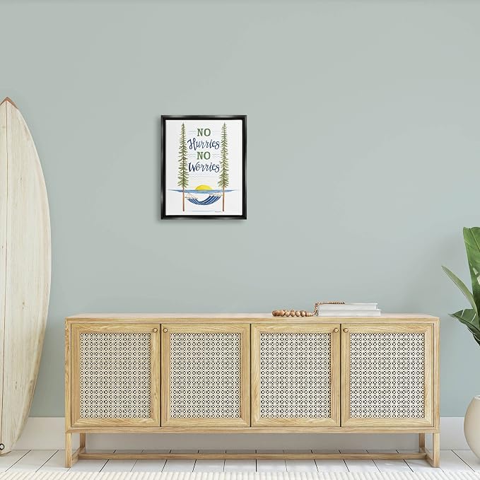 Hammock Scene Coastal Lakehouse Calm, 16 x 20 Inch Canvas in Floater Frame | Stupell Industries · By Deb Strain · Ready to hang · Easy lake house decor · Made in USA