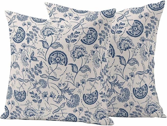 Outdoor Pillow Covers 26x26 Set of 2, Vintage Spring Floral Waterproof Patio Throw Pillow Covers for Couch Sofa Chair, Farmhouse Summer Botanical Retro Decorative Pillowcases for Throw Pillows