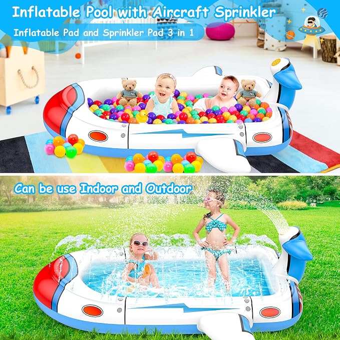 Kiddie Pool Splash Pad for Kids (68") | 3-in-1 Inflatable Sprinkler Pool for Toddlers Ages 3-8, Backyard Water Play Mat, Outdoor Summer Wading Pool for Boys & Girls