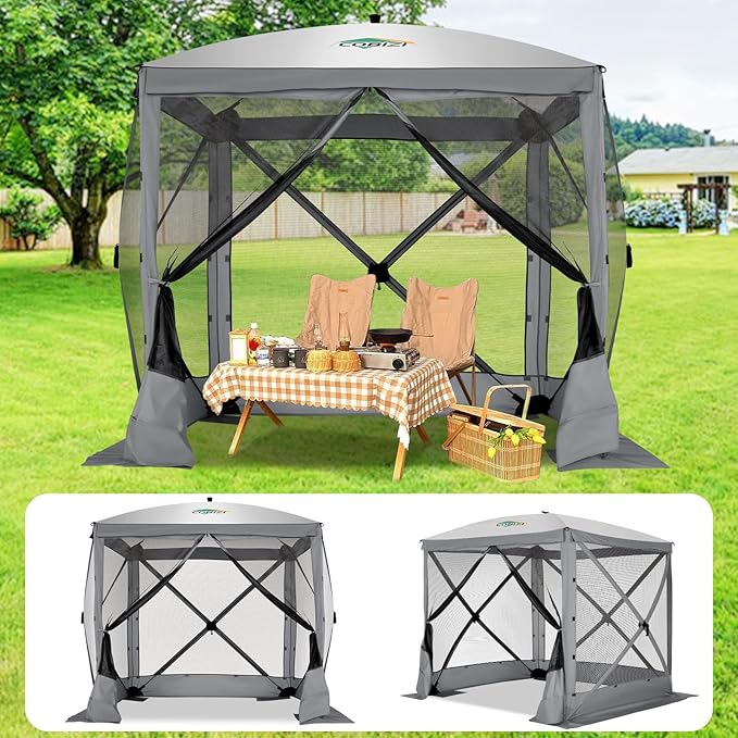 COBIZI 6x6 FT Pop up Gazebo, Popup Canopy Tent, Screened in Gazebos, Waterproof Portable Outdoor Small Screen Tents Sun Shelter,carpas para Patio for Camping, Garden and Backyard,Grey