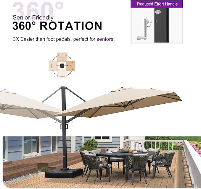 PURPLE LEAF 11 FT Square Patio Cantilever Umbrella Large Outdoor Aluminum Offset Umbrella with 360-degree Rotation for Garden Deck Backyard Pool, Beige