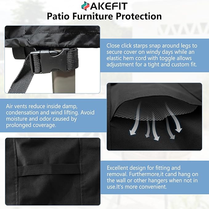 AKEfit Patio Furniture Covers,500D Heavy Duty Waterproof for Outdoor Square and Retangle Patio Table and Chair Covers, Black -78"L x 78"W x 33"H