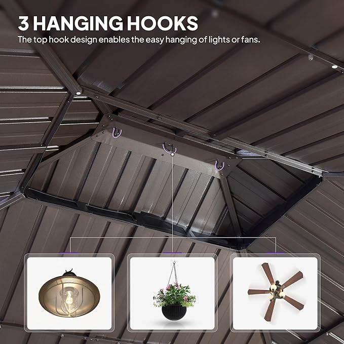 PURPLE LEAF 12' X 20' Outdoor Hardtop Gazebo with Galvanized Metal Roofs Patio Wood Grain Aluminum Frame with Screens and Doors for Deck Garden Bronze
