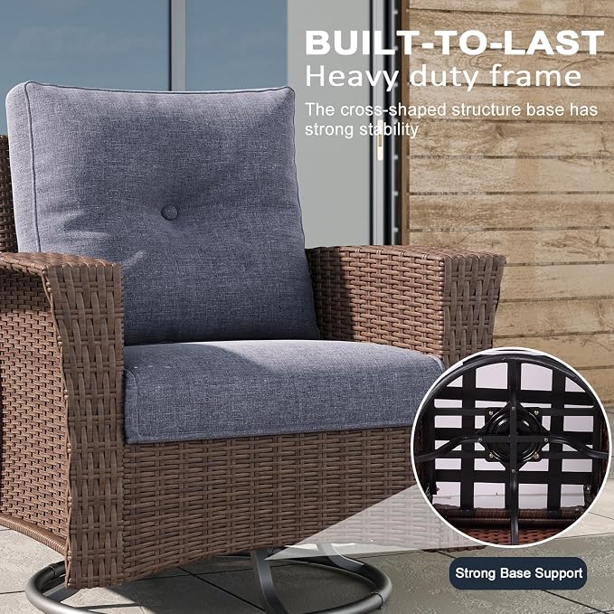 LayinSun 7 Piece Wicker Patio Furniture Set with Fire Pit Table, Classis Outdoor Conversation 360 Degree Swivel Chairs Set with Coffee Table
