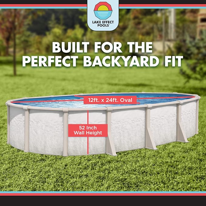 Lake Effect Pools 'Antigua' 12 ft x 24 ft Oval Above Ground Swimming Pool | 52 Inch Steel Sided Walls | Kit Includes: 25 Gauge Overlap Liner & Widemouth Skimmer