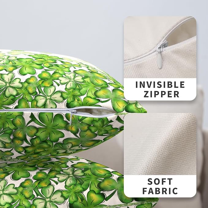 St Patricks Day Pillow Covers Clover Shamrock Throw Pillow Covers 18x18 Set of 2 Lucky Charms Outdoor Pillow Cases St Patricks Decorations for Home Sofa Couch Martch Holiday