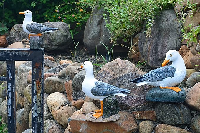 Real Seagull Outdoor Statue,Garden Bird Sculpture,Beach Statue Decor,Resin Animal Seabird Ornaments,Coastal Beach Decor for Outdoor Table Decor for Garden,Terrace,Lawn,Yard