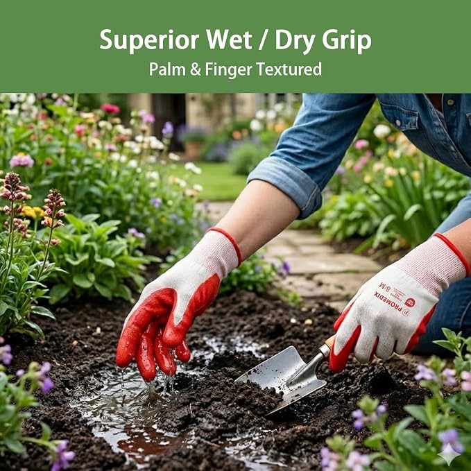 PROMEDIX P 4 Pairs Gardening Gloves for Women & Men, Breathable Nitrile Coated for Yard Working Garden Gloves Washable
